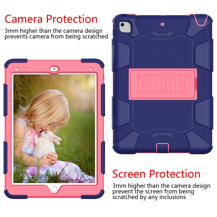Shockproof Two-color Silicone Protection Shell for iPad 9.7(2018) & 9.7(2017) & Air 2, with Holder(Navy Blue+Rose Red) - iPad 9.7 (2018) & (2017) Cases by buy2fix | Online Shopping UK | buy2fix