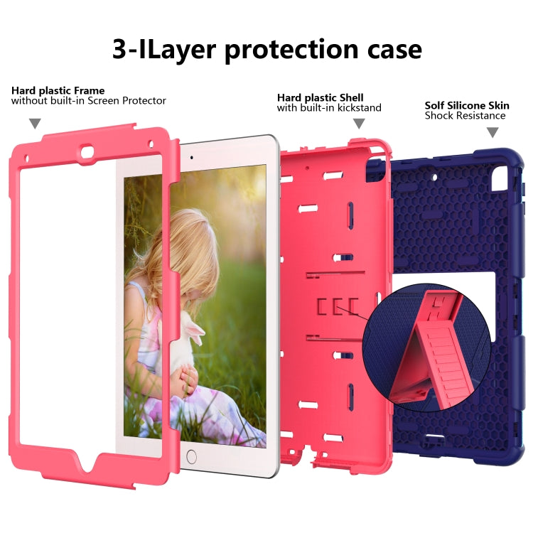 Shockproof Two-color Silicone Protection Shell for iPad 9.7(2018) & 9.7(2017) & Air 2, with Holder(Navy Blue+Rose Red) - iPad 9.7 (2018) & (2017) Cases by buy2fix | Online Shopping UK | buy2fix