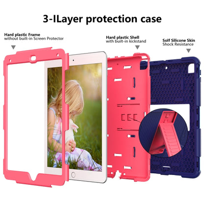 Shockproof Two-color Silicone Protection Shell for iPad 9.7(2018) & 9.7(2017) & Air 2, with Holder(Navy Blue+Rose Red) - iPad 9.7 (2018) & (2017) Cases by buy2fix | Online Shopping UK | buy2fix