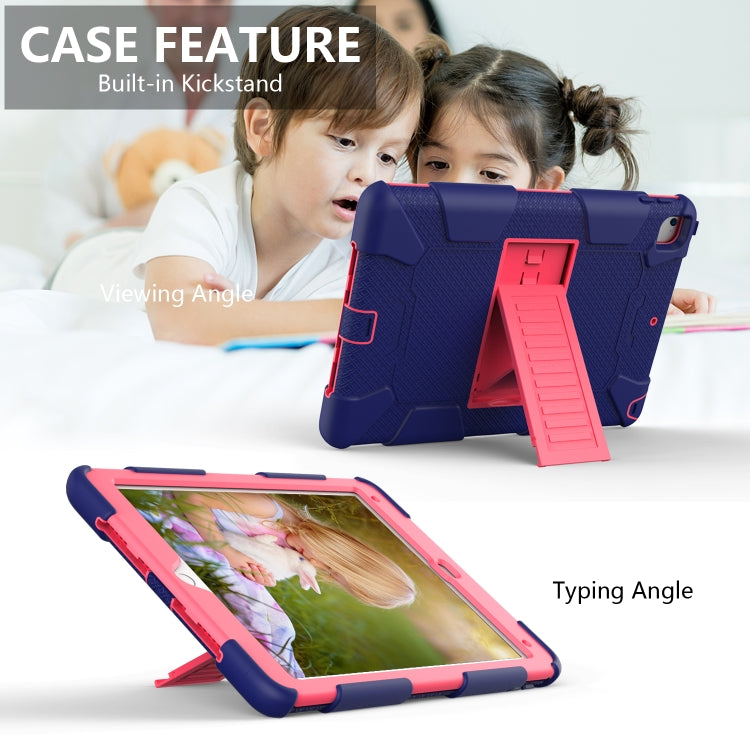 Shockproof Two-color Silicone Protection Shell for iPad 9.7(2018) & 9.7(2017) & Air 2, with Holder(Navy Blue+Rose Red) - iPad 9.7 (2018) & (2017) Cases by buy2fix | Online Shopping UK | buy2fix