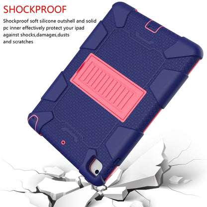 Shockproof Two-color Silicone Protection Shell for iPad 9.7(2018) & 9.7(2017) & Air 2, with Holder(Navy Blue+Rose Red) - iPad 9.7 (2018) & (2017) Cases by buy2fix | Online Shopping UK | buy2fix
