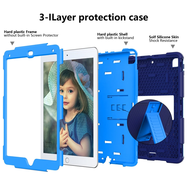 Shockproof Two-color Silicone Protection Shell for iPad 9.7(2018) & 9.7(2017) & Air 2, with Holder(Navy Blue+Blue) - iPad 9.7 (2018) & (2017) Cases by buy2fix | Online Shopping UK | buy2fix