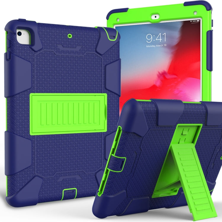 Shockproof Two-color Silicone Protection Shell for iPad 9.7(2018) & 9.7(2017) & Air 2, with Holder(Navy Blue+Yellow-green) - iPad 9.7 (2018) & (2017) Cases by buy2fix | Online Shopping UK | buy2fix