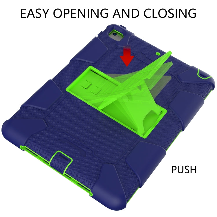 Shockproof Two-color Silicone Protection Shell for iPad 9.7(2018) & 9.7(2017) & Air 2, with Holder(Navy Blue+Yellow-green) - iPad 9.7 (2018) & (2017) Cases by buy2fix | Online Shopping UK | buy2fix