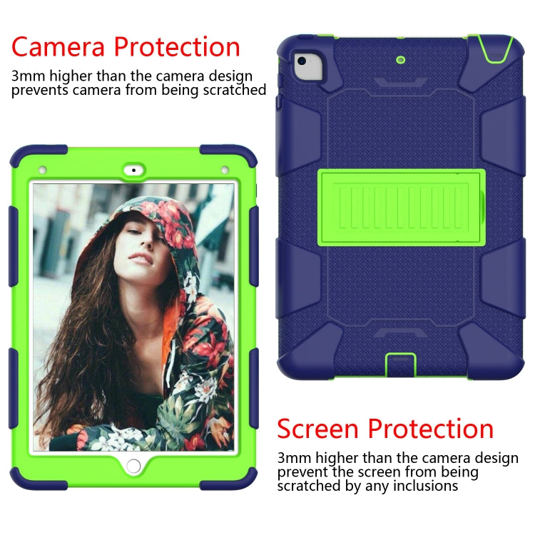 Shockproof Two-color Silicone Protection Shell for iPad 9.7(2018) & 9.7(2017) & Air 2, with Holder(Navy Blue+Yellow-green) - iPad 9.7 (2018) & (2017) Cases by buy2fix | Online Shopping UK | buy2fix