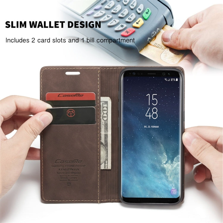 CaseMe-013 Multifunctional Retro Frosted Horizontal Flip Leather Case with Card Slot & Holder & Wallet for Galaxy S8(Coffee) by CaseMe