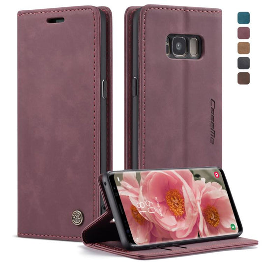 CaseMe-013 Multifunctional Retro Frosted Horizontal Flip Leather Case with Card Slot & Holder & Wallet for Galaxy S8(Wine Red) by CaseMe