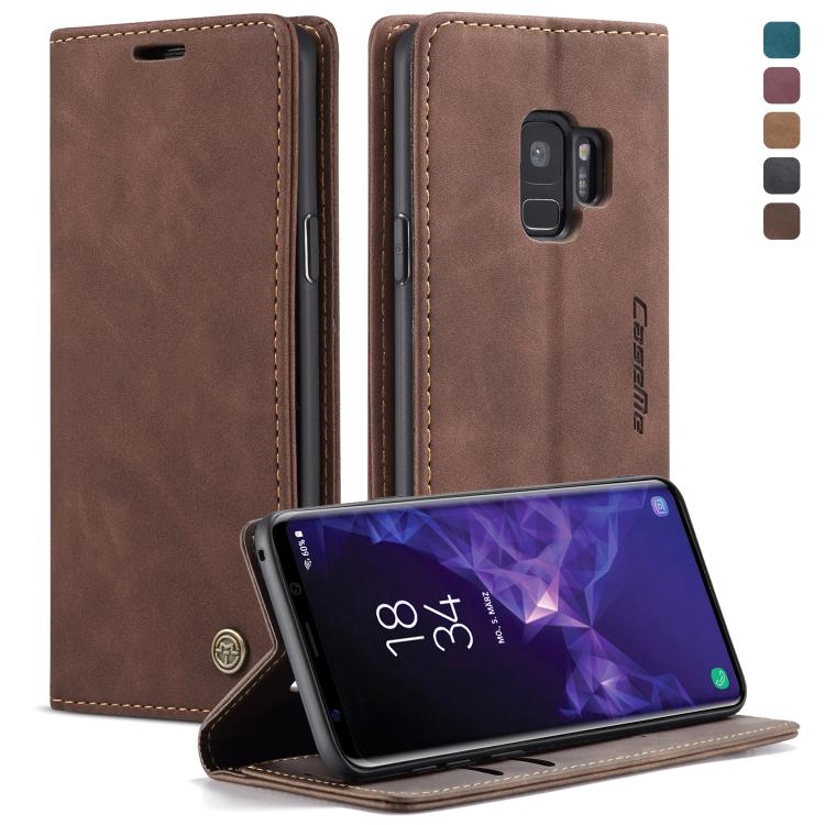 CaseMe-013 Multifunctional Retro Frosted Horizontal Flip Leather Case with Card Slot & Holder & Wallet for Galaxy S9(Coffee) by CaseMe