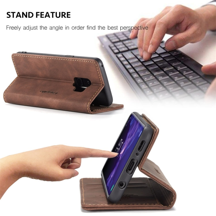 CaseMe-013 Multifunctional Retro Frosted Horizontal Flip Leather Case with Card Slot & Holder & Wallet for Galaxy S9(Coffee) by CaseMe
