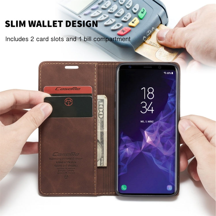 CaseMe-013 Multifunctional Retro Frosted Horizontal Flip Leather Case with Card Slot & Holder & Wallet for Galaxy S9(Coffee) by CaseMe
