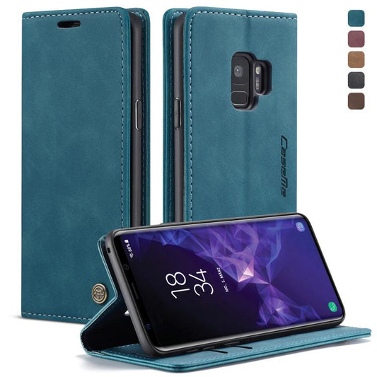 CaseMe-013 Multifunctional Retro Frosted Horizontal Flip Leather Case with Card Slot & Holder & Wallet for Galaxy S9(Blue) by CaseMe