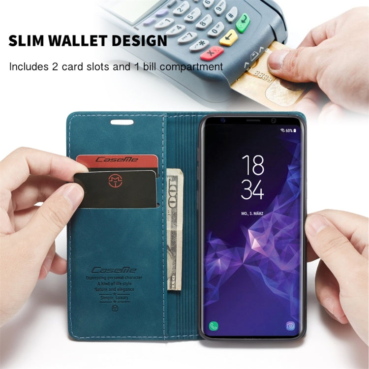 CaseMe-013 Multifunctional Retro Frosted Horizontal Flip Leather Case with Card Slot & Holder & Wallet for Galaxy S9(Blue) by CaseMe