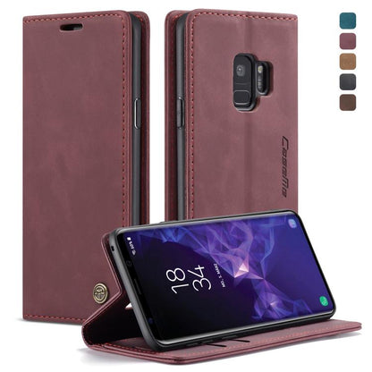CaseMe-013 Multifunctional Retro Frosted Horizontal Flip Leather Case with Card Slot & Holder & Wallet for Galaxy S9(Wine Red) by CaseMe
