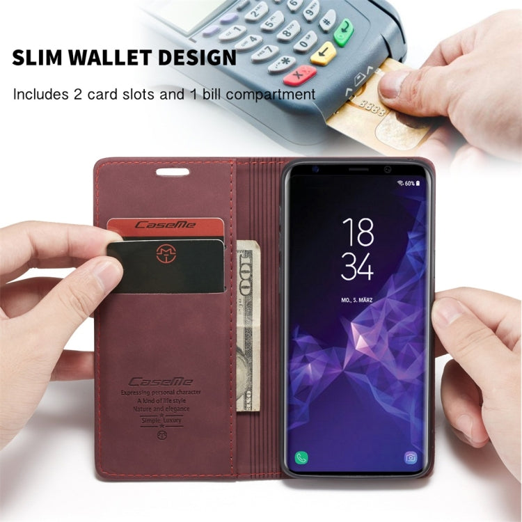 CaseMe-013 Multifunctional Retro Frosted Horizontal Flip Leather Case with Card Slot & Holder & Wallet for Galaxy S9(Wine Red) by CaseMe
