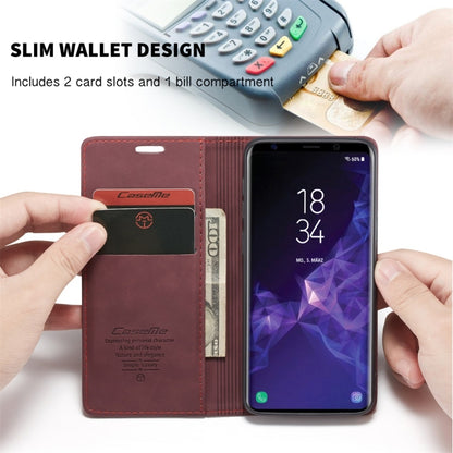 CaseMe-013 Multifunctional Retro Frosted Horizontal Flip Leather Case with Card Slot & Holder & Wallet for Galaxy S9(Wine Red) by CaseMe
