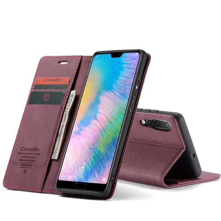 CaseMe-013 Multifunctional Horizontal Flip Leather Case with Card Slot & Holder for Huawei P20(Wine Red) by CaseMe