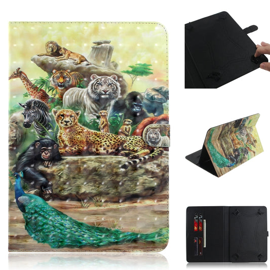 3D Colored Drawing Universal Horizontal Flip Leather Case, with Holder & Card Slot & Wallet for 7 inch Tablet PC(Zoo) - 7 inch by buy2fix | Online Shopping UK | buy2fix