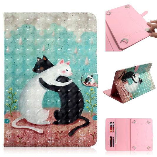 3D Colored Drawing Universal Horizontal Flip Leather Case, with Holder & Card Slot & Wallet for 10 inch Tablet PC(Black White Cat) - 10 - 11 inch by buy2fix | Online Shopping UK | buy2fix