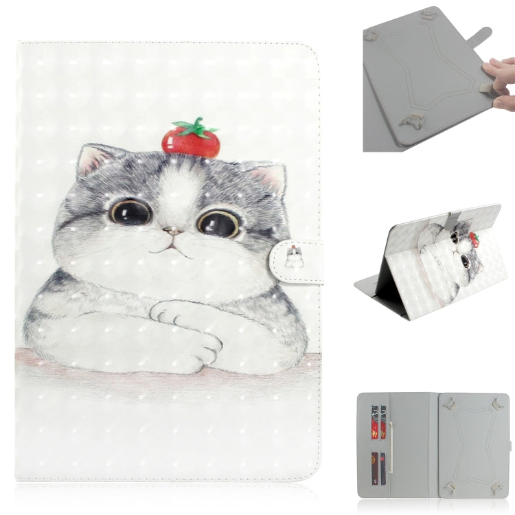 3D Colored Drawing Universal Horizontal Flip Leather Case, with Holder & Card Slot & Wallet for 10 inch Tablet PC(Cute Cat) - 10 - 11 inch by buy2fix | Online Shopping UK | buy2fix