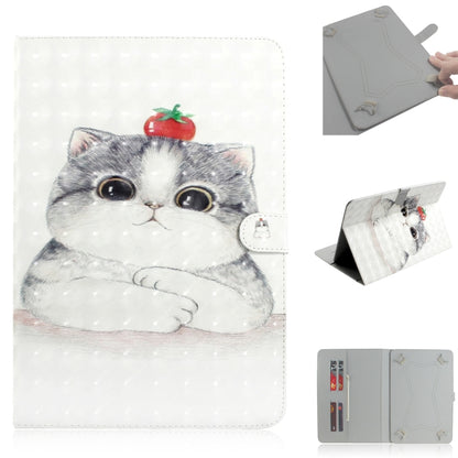 3D Colored Drawing Universal Horizontal Flip Leather Case, with Holder & Card Slot & Wallet for 10 inch Tablet PC(Cute Cat) - 10 - 11 inch by buy2fix | Online Shopping UK | buy2fix