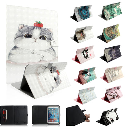3D Colored Drawing Universal Horizontal Flip Leather Case, with Holder & Card Slot & Wallet for 10 inch Tablet PC(Cute Cat) - 10 - 11 inch by buy2fix | Online Shopping UK | buy2fix