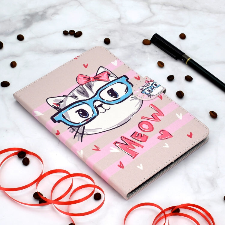 Colored Pattern Drawing Horizontal Flip PU Leather Case with Three-folding Holder & Sleep / Wake-up Function for iPad 5 / 6 / 8(Glasses cat) - iPad 9.7 (2018) & (2017) Cases by buy2fix | Online Shopping UK | buy2fix