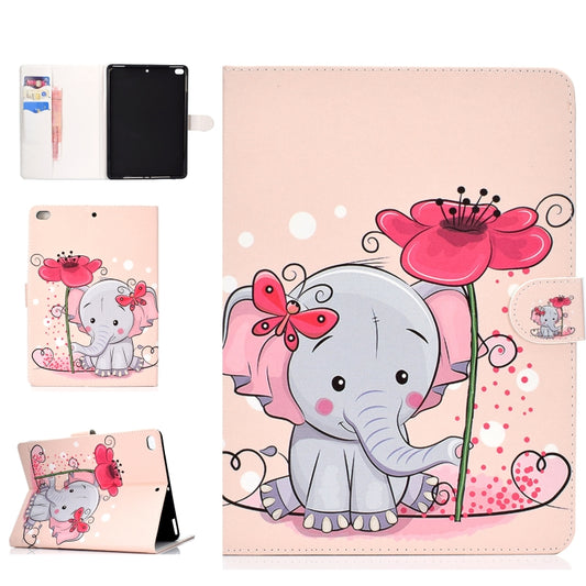 Colored Pattern Drawing Horizontal Flip PU Leather Case with Three-folding Holder & Sleep / Wake-up Function for iPad 5 / 6 / 8(Elephant flower) - iPad 9.7 (2018) & (2017) Cases by buy2fix | Online Shopping UK | buy2fix