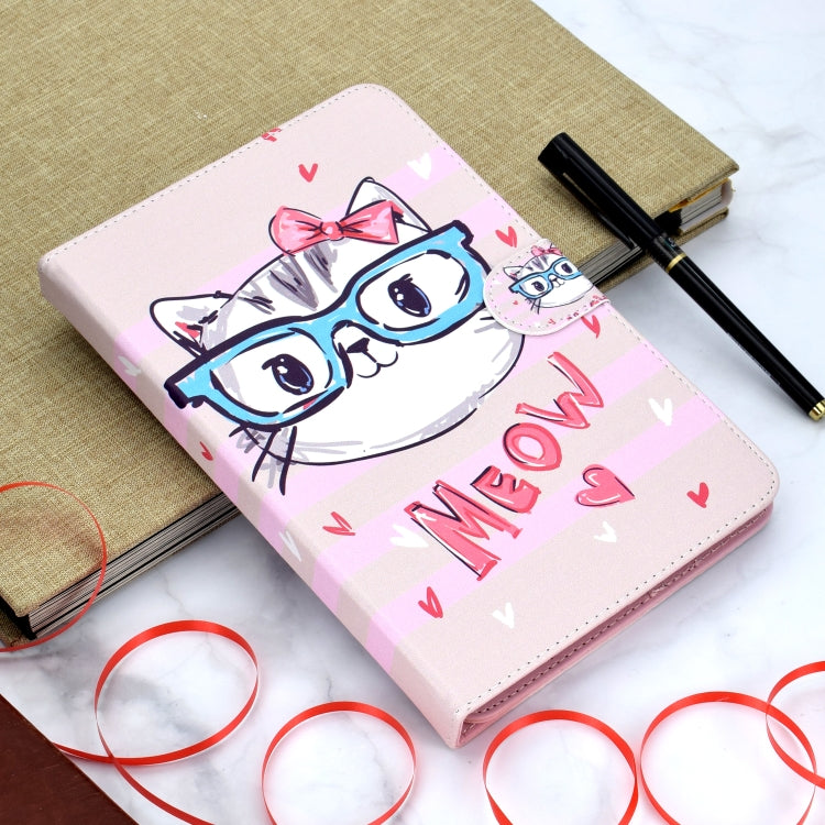 Colored Pattern Drawing Horizontal Flip PU Leather Case with Three-folding Holder for 7 inch Tablet PC(Glasses cat) - 7 inch by buy2fix | Online Shopping UK | buy2fix