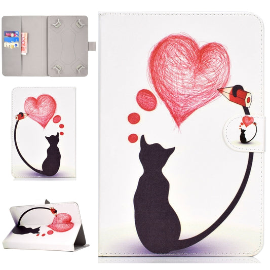 Colored Pattern Drawing Horizontal Flip PU Leather Case with Three-folding Holder for 8 inch Tablet PC(Love cats) - 8 inch by buy2fix | Online Shopping UK | buy2fix