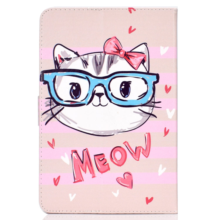 Colored Pattern Drawing Horizontal Flip PU Leather Case with Three-folding Holder for 8 inch Tablet PC(Glasses cat) - 8 inch by buy2fix | Online Shopping UK | buy2fix