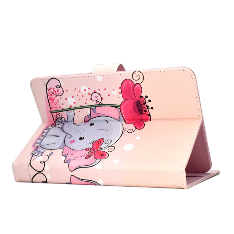 Colored Pattern Drawing Horizontal Flip PU Leather Case with Three-folding Holder for 8 inch Tablet PC(Elephant flowers) - 8 inch by buy2fix | Online Shopping UK | buy2fix
