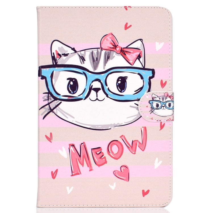 Colored Pattern Drawing Horizontal Flip PU Leather Case with Three-folding Holder for 10 inch Tablet PC(Glasses cat) - 10 - 11 inch by buy2fix | Online Shopping UK | buy2fix