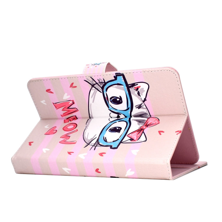 Colored Pattern Drawing Horizontal Flip PU Leather Case with Three-folding Holder for 10 inch Tablet PC(Glasses cat) - 10 - 11 inch by buy2fix | Online Shopping UK | buy2fix