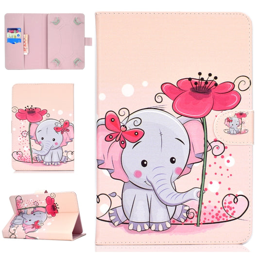 Colored Pattern Drawing Horizontal Flip PU Leather Case with Three-folding Holder for 10 inch Tablet PC(Elephant flowers) - 10 - 11 inch by buy2fix | Online Shopping UK | buy2fix