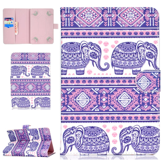 Colored Pattern Drawing Horizontal Flip PU Leather Case with Three-folding Holder for 10 inch Tablet PC(Totem elephants) - 10 - 11 inch by buy2fix | Online Shopping UK | buy2fix