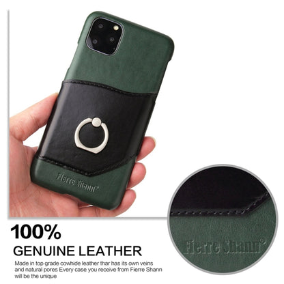 For iPhone 11 Pro Fierre Shann Oil Wax Texture Genuine Leather Back Cover Case with 360 Degree Rotation Holder & Card Slot (Green) - iPhone 11 Pro Cases by buy2fix | Online Shopping UK | buy2fix