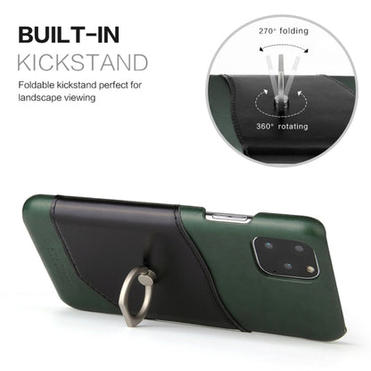 For iPhone 11 Pro Fierre Shann Oil Wax Texture Genuine Leather Back Cover Case with 360 Degree Rotation Holder & Card Slot (Green) - iPhone 11 Pro Cases by buy2fix | Online Shopping UK | buy2fix