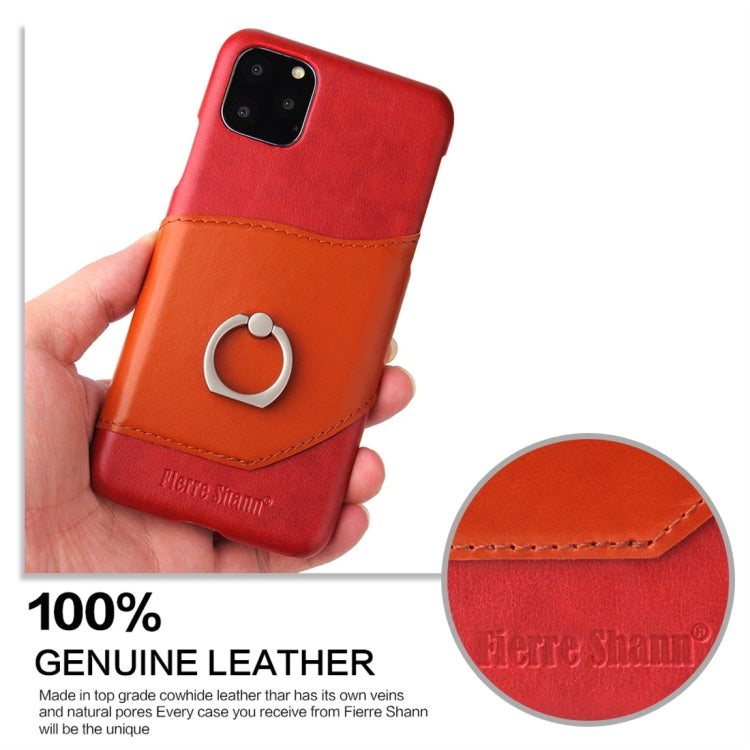 For iPhone 11 Pro Fierre Shann Oil Wax Texture Genuine Leather Back Cover Case with 360 Degree Rotation Holder & Card Slot (Red) - iPhone 11 Pro Cases by buy2fix | Online Shopping UK | buy2fix