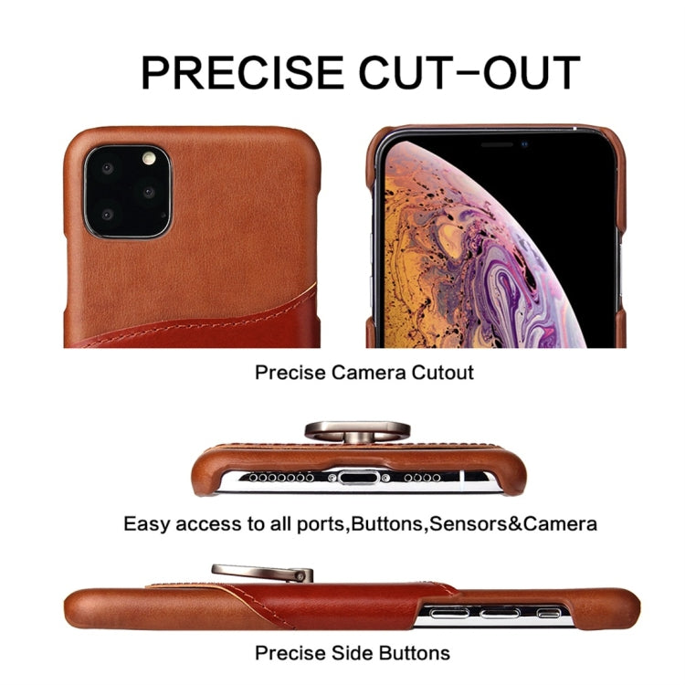For iPhone 11 Pro Fierre Shann Oil Wax Texture Genuine Leather Back Cover Case with 360 Degree Rotation Holder & Card Slot (Brown) - iPhone 11 Pro Cases by buy2fix | Online Shopping UK | buy2fix