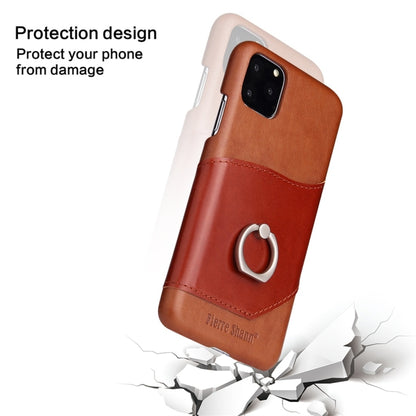 For iPhone 11 Pro Fierre Shann Oil Wax Texture Genuine Leather Back Cover Case with 360 Degree Rotation Holder & Card Slot (Brown) - iPhone 11 Pro Cases by buy2fix | Online Shopping UK | buy2fix