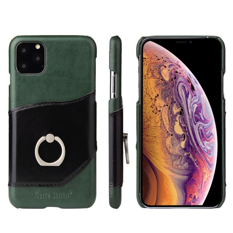 For iPhone 11 Fierre Shann Oil Wax Texture Genuine Leather Back Cover Case with 360 Degree Rotation Holder & Card Slot (Green) - iPhone 11 Cases by FIERRE SHANN | Online Shopping UK | buy2fix