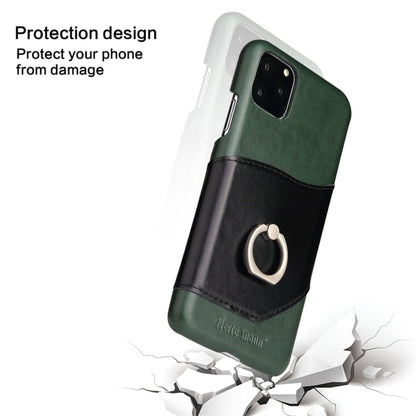 For iPhone 11 Fierre Shann Oil Wax Texture Genuine Leather Back Cover Case with 360 Degree Rotation Holder & Card Slot (Green) - iPhone 11 Cases by FIERRE SHANN | Online Shopping UK | buy2fix