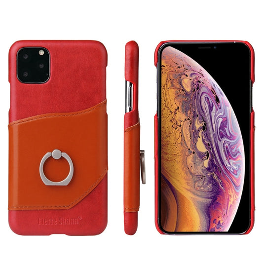 For iPhone 11 Fierre Shann Oil Wax Texture Genuine Leather Back Cover Case with 360 Degree Rotation Holder & Card Slot (Red) - iPhone 11 Cases by FIERRE SHANN | Online Shopping UK | buy2fix