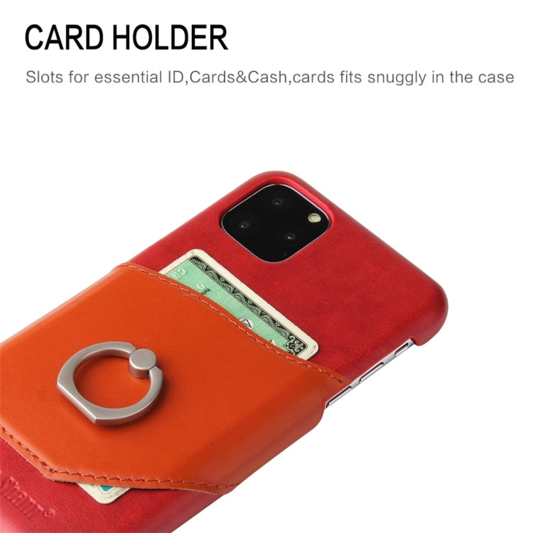 For iPhone 11 Fierre Shann Oil Wax Texture Genuine Leather Back Cover Case with 360 Degree Rotation Holder & Card Slot (Red) - iPhone 11 Cases by FIERRE SHANN | Online Shopping UK | buy2fix