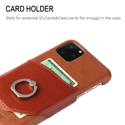 For iPhone 11 Fierre Shann Oil Wax Texture Genuine Leather Back Cover Case with 360 Degree Rotation Holder & Card Slot (Brown) - iPhone 11 Cases by FIERRE SHANN | Online Shopping UK | buy2fix