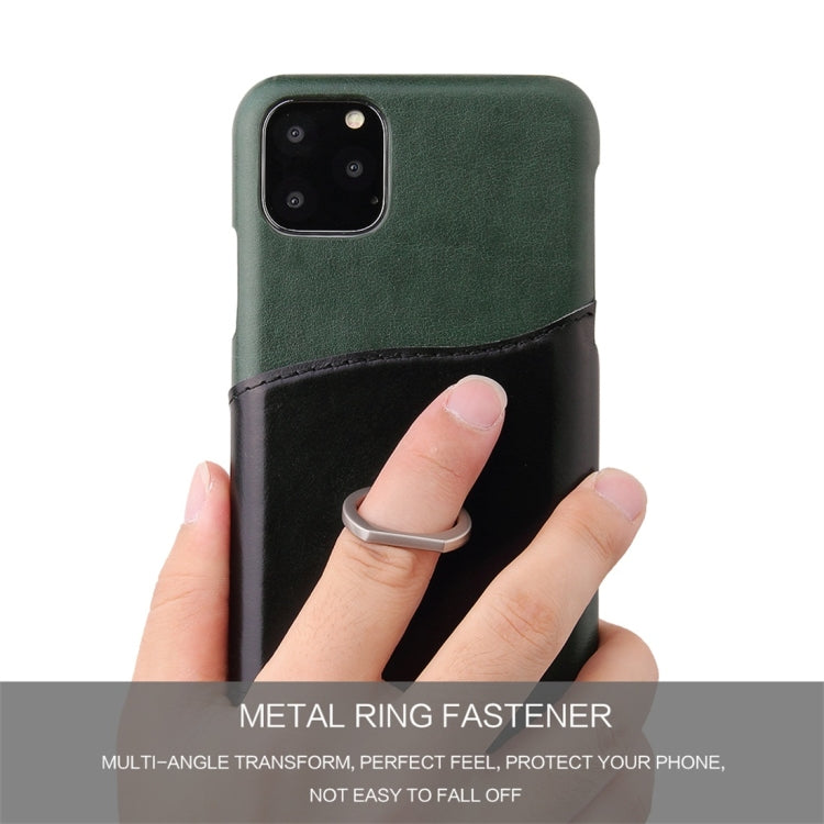 For iPhone 11 Pro Max Fierre Shann Oil Wax Texture Genuine Leather Back Cover Case with 360 Degree Rotation Holder & Card Slot (Green) - iPhone 11 Pro Max Cases by FIERRE SHANN | Online Shopping UK | buy2fix
