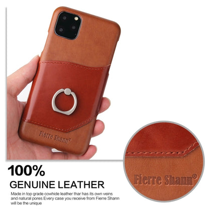 For iPhone 11 Pro Max Fierre Shann Oil Wax Texture Genuine Leather Back Cover Case with 360 Degree Rotation Holder & Card Slot (Brown) - iPhone 11 Pro Max Cases by FIERRE SHANN | Online Shopping UK | buy2fix