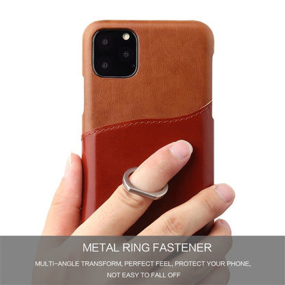 For iPhone 11 Pro Max Fierre Shann Oil Wax Texture Genuine Leather Back Cover Case with 360 Degree Rotation Holder & Card Slot (Brown) - iPhone 11 Pro Max Cases by FIERRE SHANN | Online Shopping UK | buy2fix