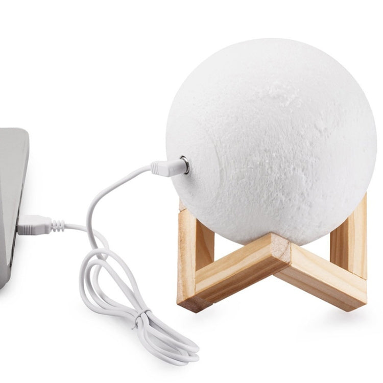 Customized Touch Switch 2-color 3D Print Moon Lamp USB Charging Energy-saving LED Night Light with Wooden Holder Base, Diameter:8cm - Night Lights by buy2fix | Online Shopping UK | buy2fix