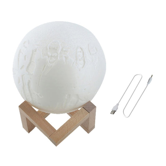 Customized Patted 3-color 3D Print Lamp USB Charging Energy-saving LED Night Light with Wooden Holder Base, Diameter:20cm by buy2fix